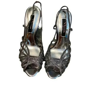 Nina Sliver Black Metallic Sparkling Glitter Party Strappy Platform Heels